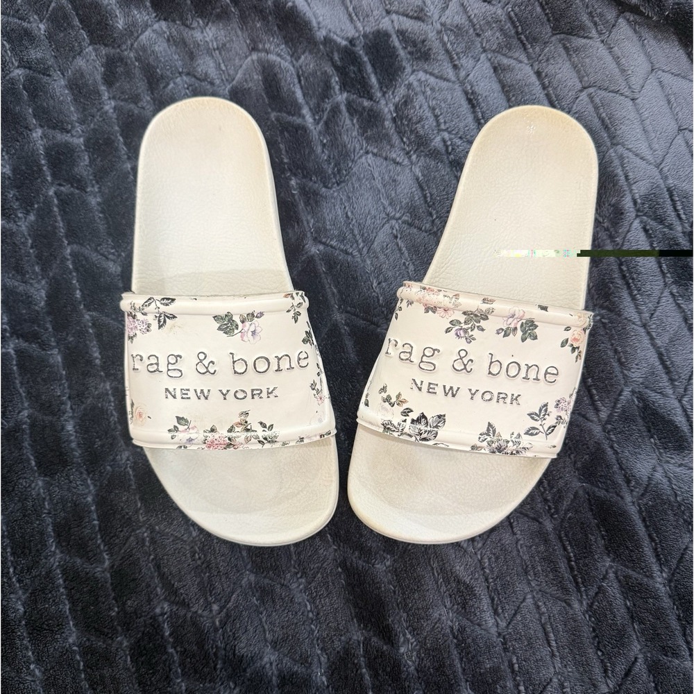 Rag And Bone Slides Pool Side Sandals White With Floral Design Sz 40 US 9 - 9.5